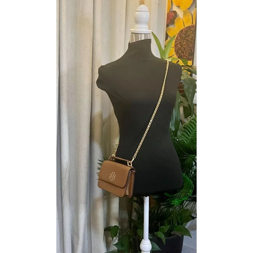 TORY BURCH CAMEL BROWN BRITTEN WITH GOLD HARDWARE HANDBAG - Picture 12 of 13